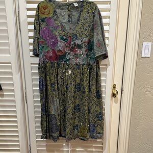 Magnolia Pearl Green and Purple Floral Midi Dress